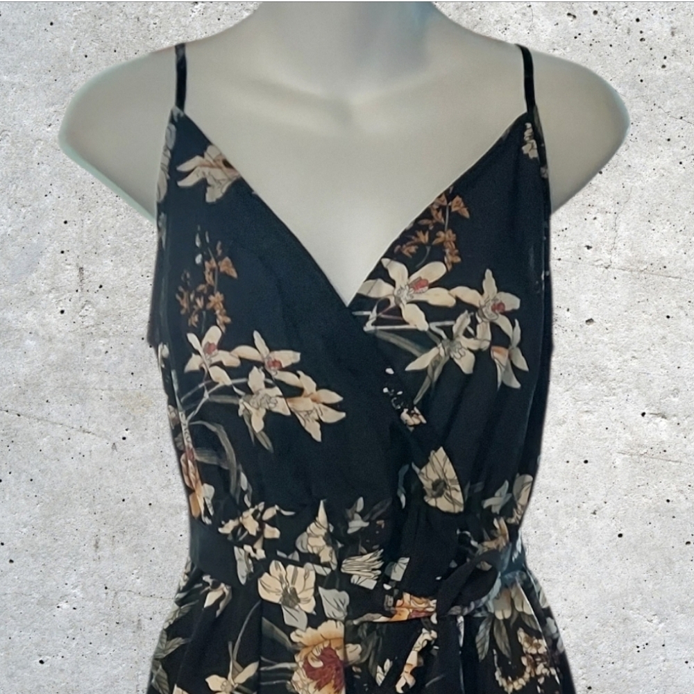 NWT Wrap Black Floral Cami Belted Maxi Dress ~SZ MEDIUM - Picture 7 of 10